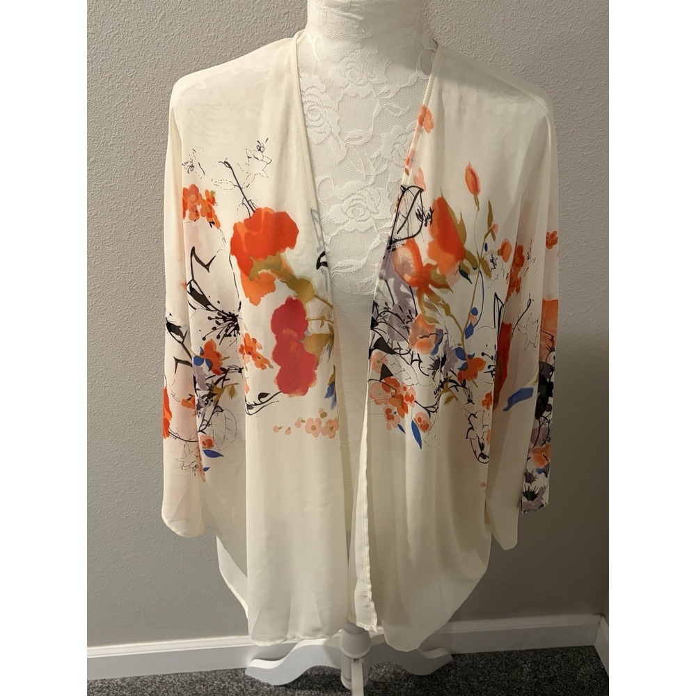 Anthropologie Bishop and Young Kimono~M/L~Cream Chiffon Asian Floral Boho Fairy